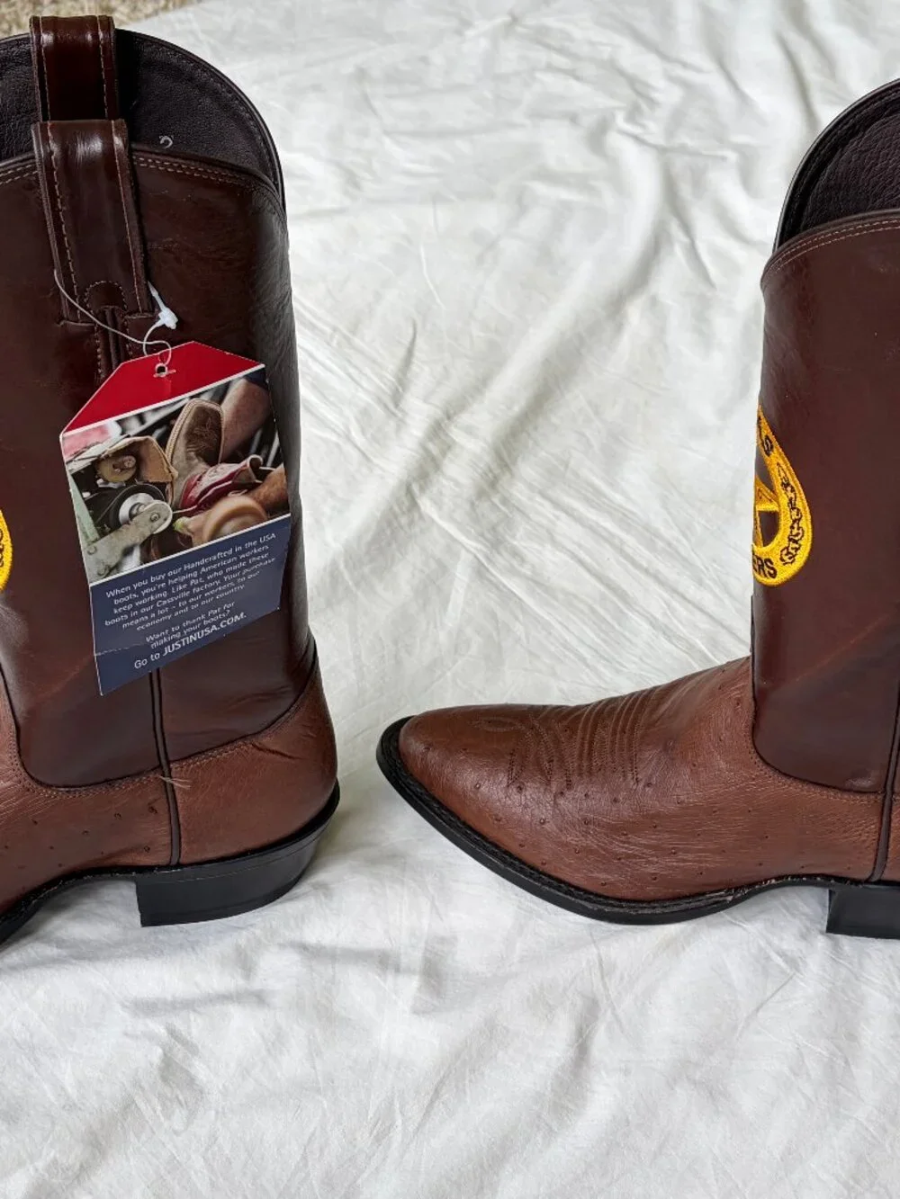 JUSTIN BOOTS - TEXAS RANGERS - Lawman -Brown Ostrich - 8.5 D - READ SIZING - NWT